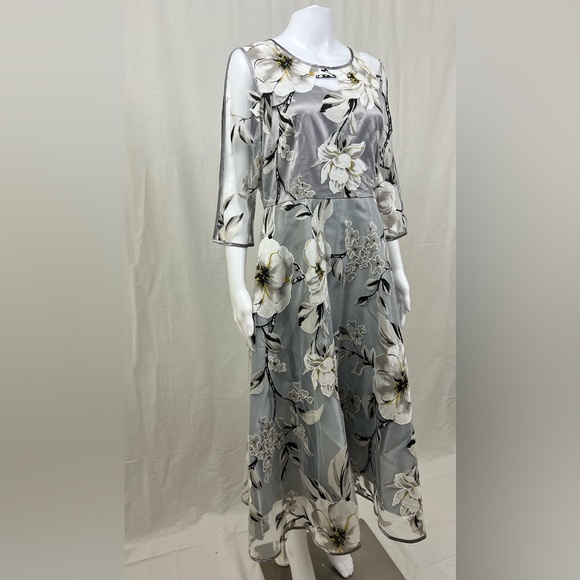 Tendency Women's Long Formal Gray Floral Dress Size Medium - Picture 4 of 16